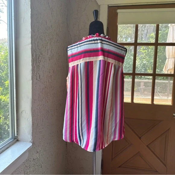 🦋 Loft Size L Pastel Summer Pinks Rainbow Stripes Sleeveless Blouse 🌈💕🎀 - Picture 4 of 8
